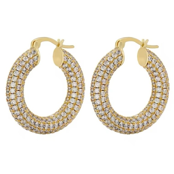 Baby Amalfi Pave Hoops Crystal Gold Earrings - Picture 2 of 13